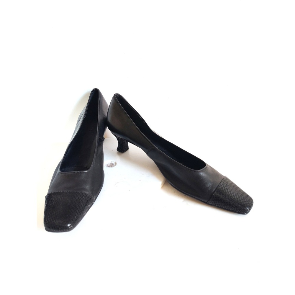 Vintage Vaneli Pumps 12 Y2K 90s Kitten Heel Square Toe Cap Toe Leather Snakeskin